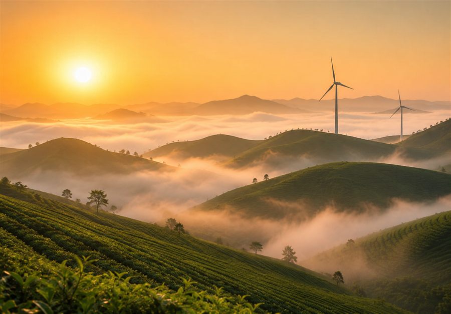 Đồi chè và mây sớm tại Đà Lạt